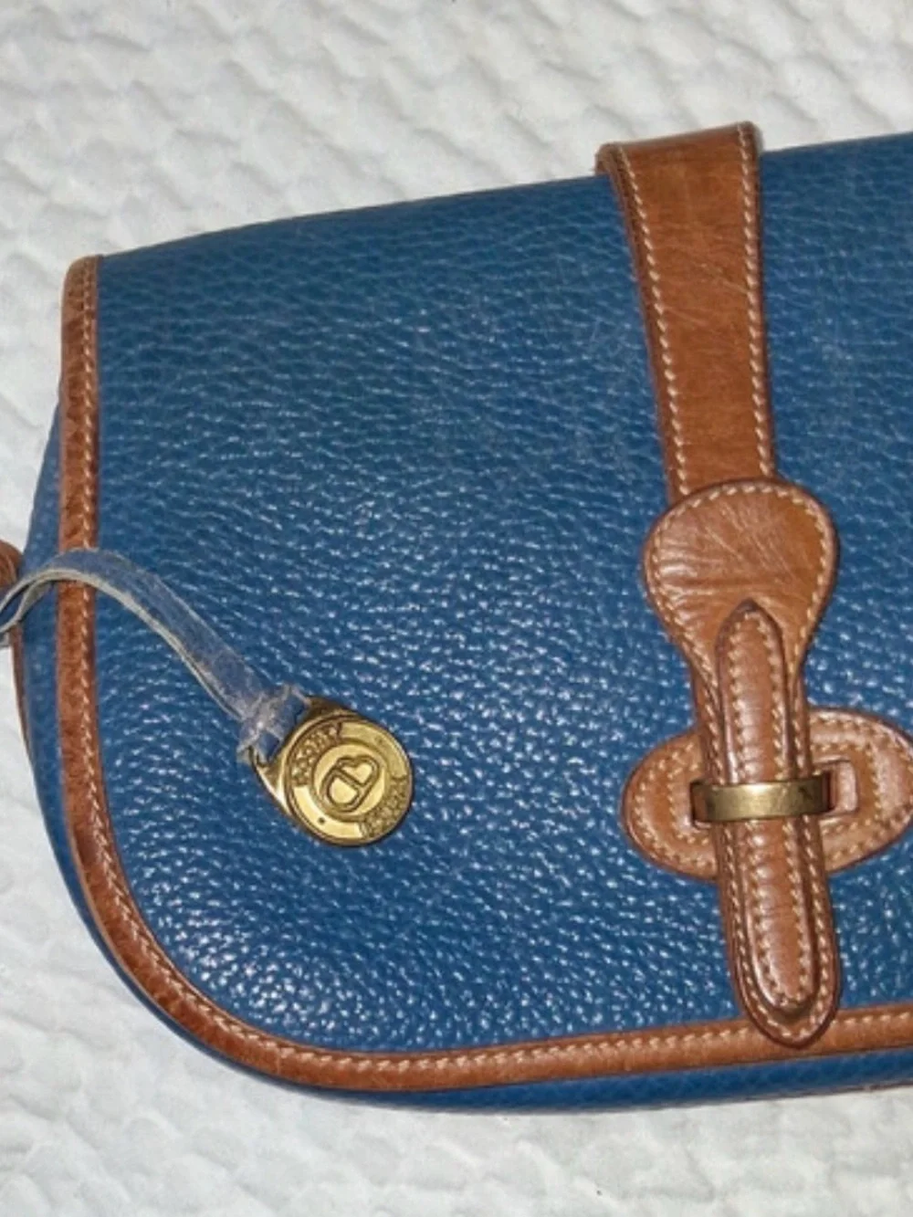 Dooney & Bourke Blue and Brown Pebbled Leather Messenger Bag